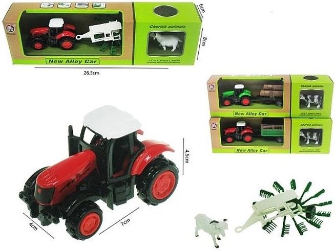 Traktor pótkocsival és állatfigurával 16 cm