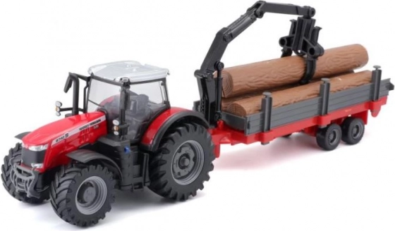 Bburago 10 cm Farm traktor lendkerekes utánfutóval Massey Ferguson 8740S