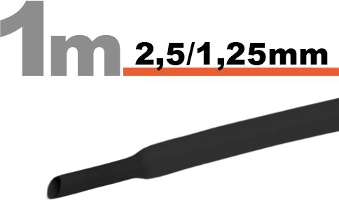 Fekete zsugorcső 2,5 / 1,25 mm