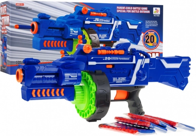 Félautomata gyerek blaster BLAZE STORM 6+ dobtárral és 20 szivacslövedékkel
