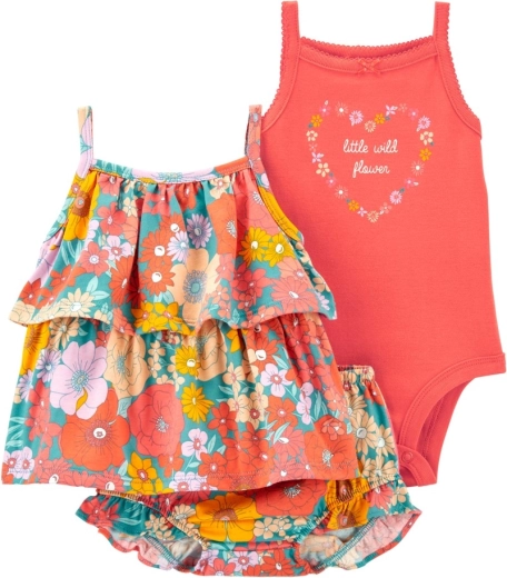 Carter’s lány szett: trikó, body és rövidnadrág Orange Flowers (6 hónapos)