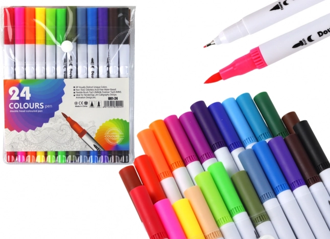 Kétoldalas Filctoll Készlet 24 Színű Szervezőben