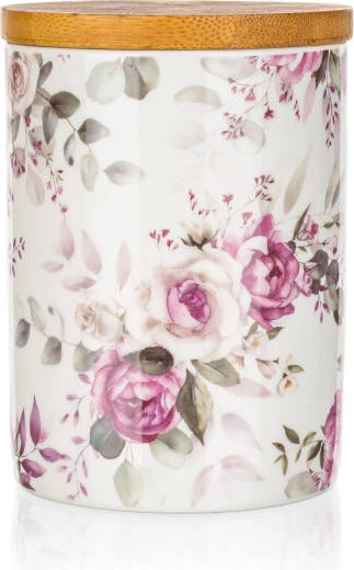 Kerámia tároló bambusz fedéllel Rose 10 × 13 cm