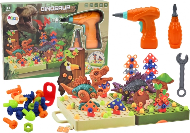 3D dinoszaurusz építőkészlet gyerekfúróval, bőröndben