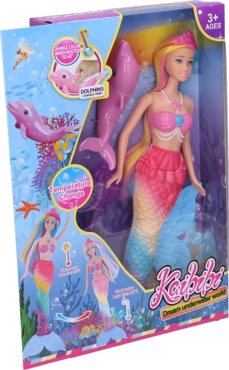 Színváltós sellőbaba delfinnel, 35 cm