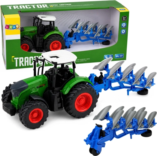Gazdasági traktor többfejes ekével 1:24, gumikerékkel