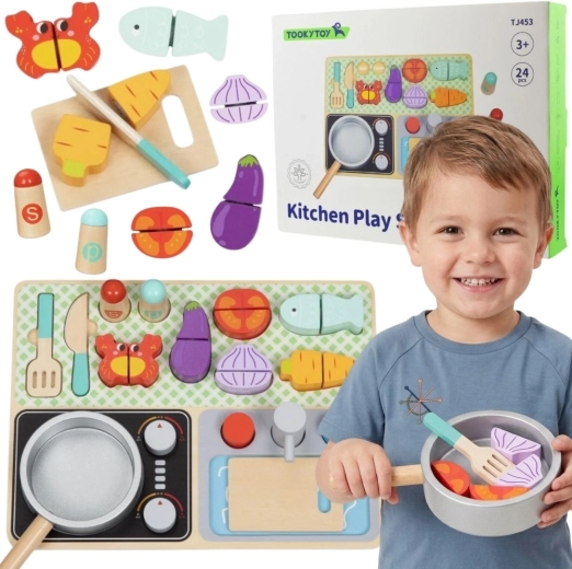 Tooky Toy fa játékkonyha kiegészítőkkel – kis séf