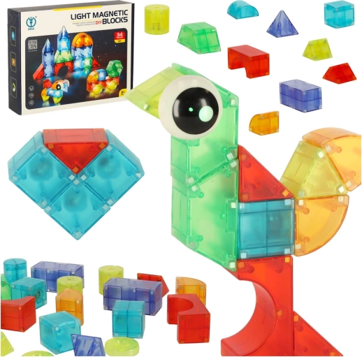 Mágneses világító építőkockák 3D, 32 db