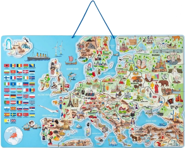 Woody mágneses Európa térkép képekkel és 3 az 1-ben játék