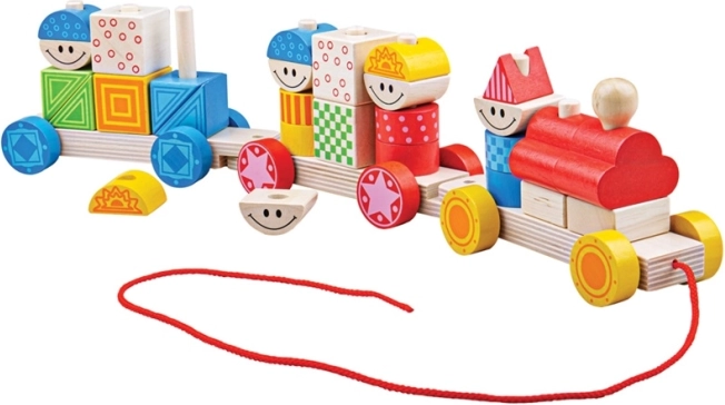 Bigjigs Baby fa húzható vonat felrakható kockákkal