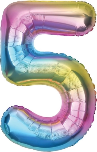 Szivárványos 5-ös számú fólia lufi 85 cm