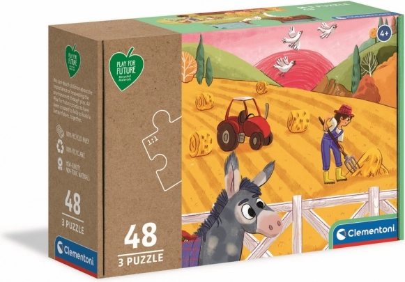 CLEMENTONI Play for Future puzzle – Állatok a farmon 3×48 darab