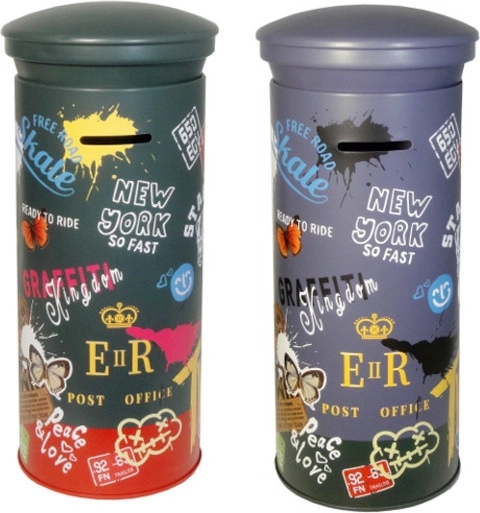 színes fém persely gyerekeknek városi motívummal