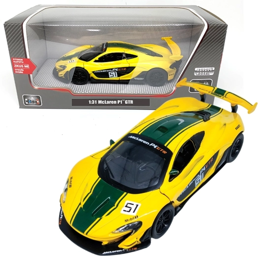 Fém McLaren P1 GTR autómodell 1:31 fénnyel és hanggal