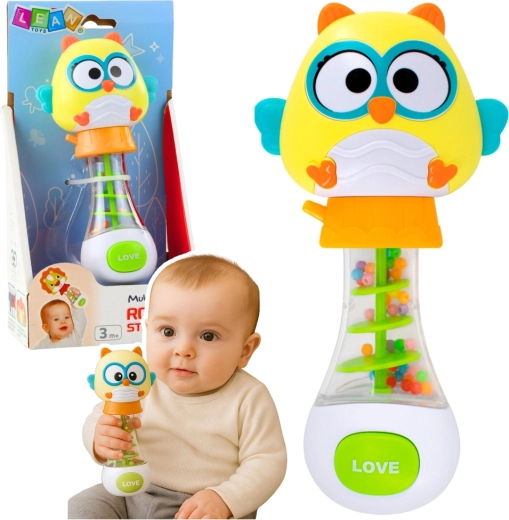 Baba csörgő bagoly színes golyókkal 17 cm