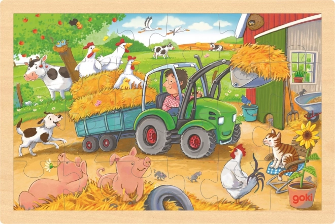 GOKI Fa puzzle - Kis traktor, 24 darab