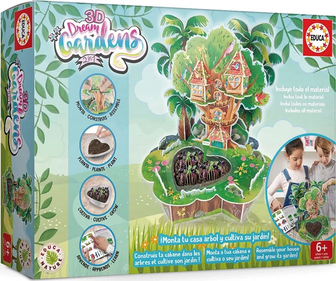 EDUCA 3D DREAM GARDENS: lombház 2 az 1-ben – kreatív készlet minikerttel