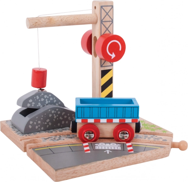 Bigjigs Rail fa játék daru vagonnal gyerekeknek