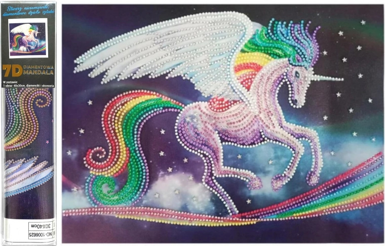 7D gyémántfestés – szivárványszarvú unikornis 30 × 40 cm