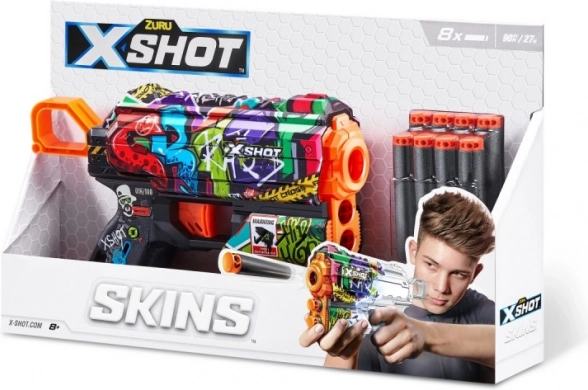 ZURU X-Shot Skins Flux habszivacs lövedékes pisztoly, 8 nyíllal