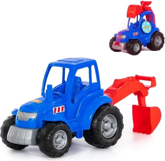Műanyag traktor kotrógémlappal – kék