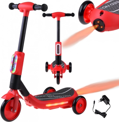 Gyermek háromkerekű elektromos roller LED fényekkel és gőzeffekttel – Piros