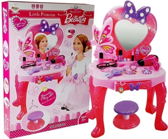 Gyerek toalettasztal szív alakú tükörrel és kiegészítőkkel