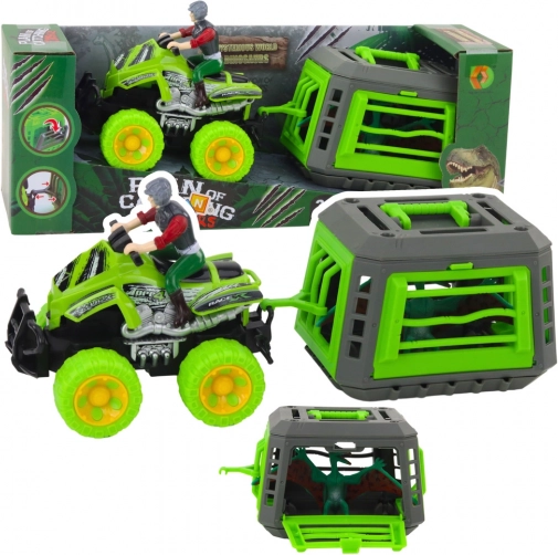 Quad sofőrrel és dinoszaurusz-ketreccel