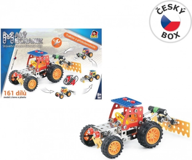 Kis szerelő traktor tartozékokkal