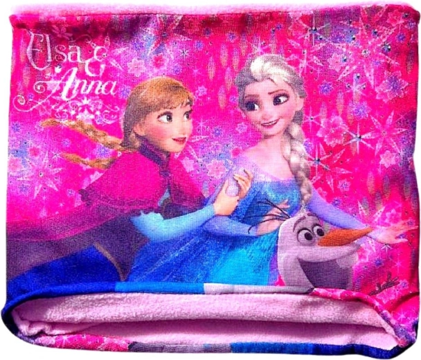 Rózsaszín Frozen gyermek nyakmelegítő Elsával, Annával és Olaffal