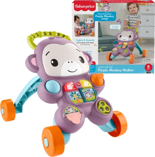 Fisher-Price interaktív járássegítő lila majommal