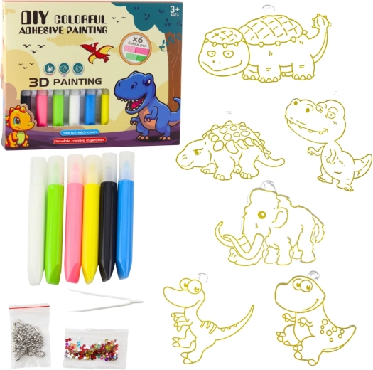 Kreatív DIY készlet – üvegfestéses dinoszaurusz medálok 6 zselés filccel