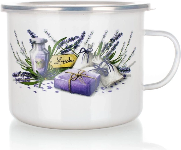 Zománcozott bögre Lavender 1,4 l műanyag fedővel, átmérő 14 cm