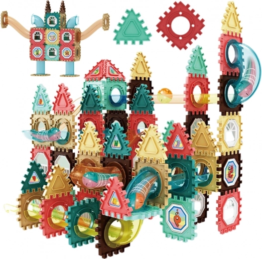 Mágneses 3D WOOPIE építőkészlet – golyópálya, 128 elem