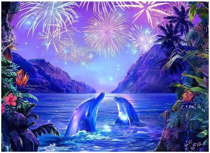Gyémántfestés – delfinek 30 × 40 cm