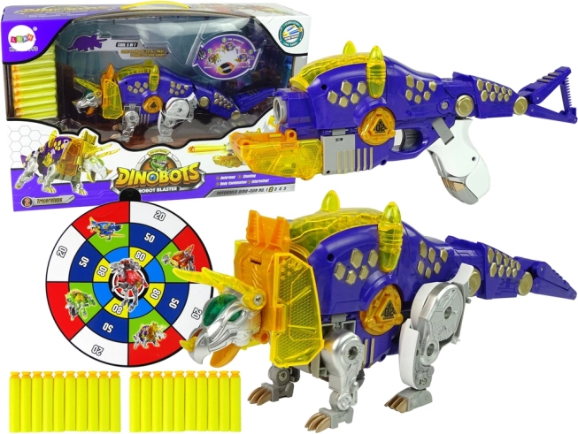 Dinobotok robotikus lövöldözős játék Lila Triceratops céltáblával