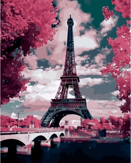 Számozott kifestő (festés számok szerint) keretes vászon 40 × 50 cm Párizs – Eiffel-torony