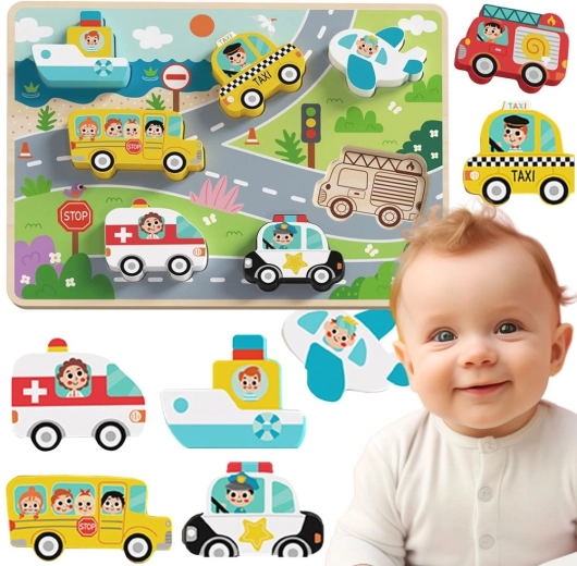 Fa beillesztős közlekedési eszközös puzzle Tooky Toy