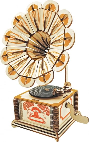 Woodcraft fa 3D puzzle gramofon színes