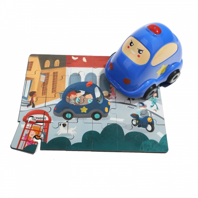 TOP BRIGHT fa puzzle játékkal – rendőrautó, 24 darab
