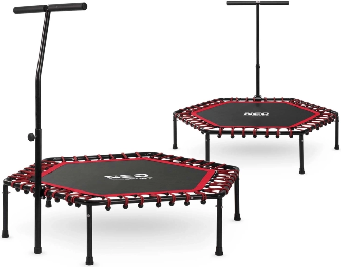 Neo-Sport fitnesztrambulin kapaszkodóval, 127 cm, hatszögletű, piros