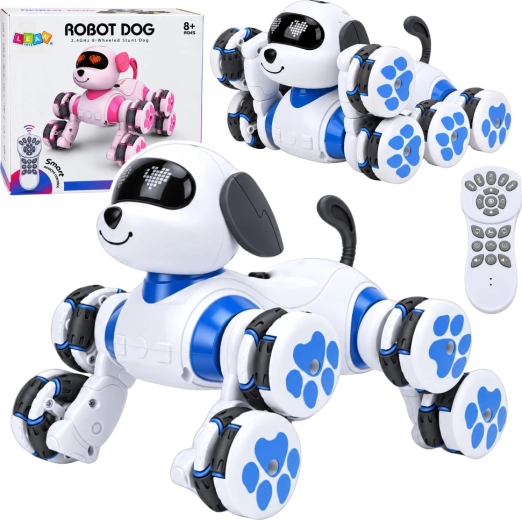 Interaktív távirányítós robotkutya 8 kerékkel és LED-del