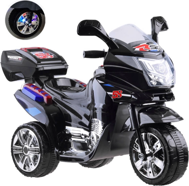 Gyermek elektromos motorkerékpár LED világítással – fekete