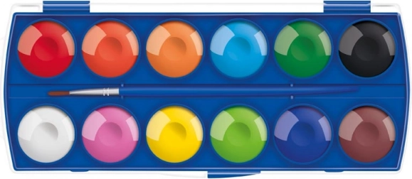 Vízfesték 12 db átmérője 30 mm + ecset