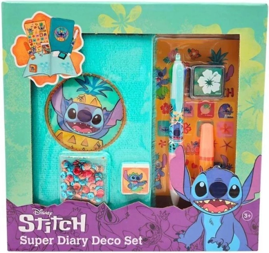 Dekoratív készlet naplóval és tollal Disney Stitch Super Diary Deco Set