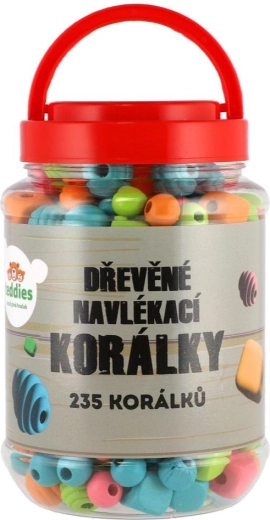 Színes fa gyöngyök műanyag dobozban, 235 db