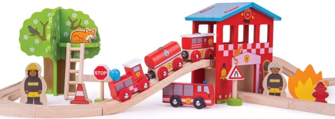 BIGJIGS RAIL fa vonatpálya – tűzoltóállomás