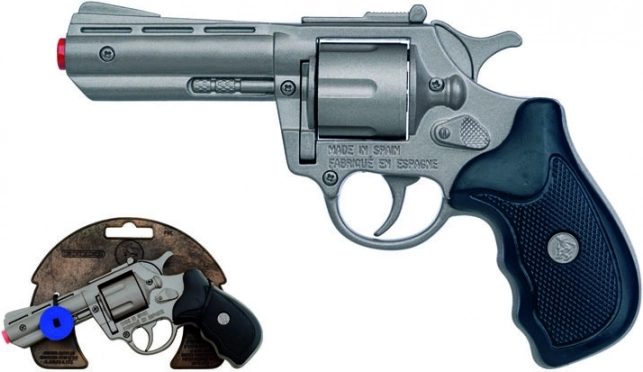 Rendőrségi revolver, fém, ezüstszínű, 8 lövéses