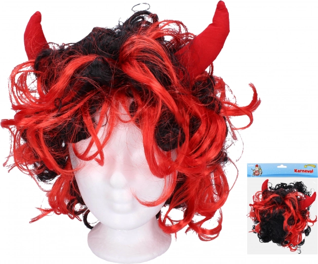 Paróka piros szarvakkal ördögöknek és ördöglányoknak