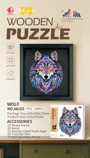 Fa puzzle kerettel, farkas, 156 darabos